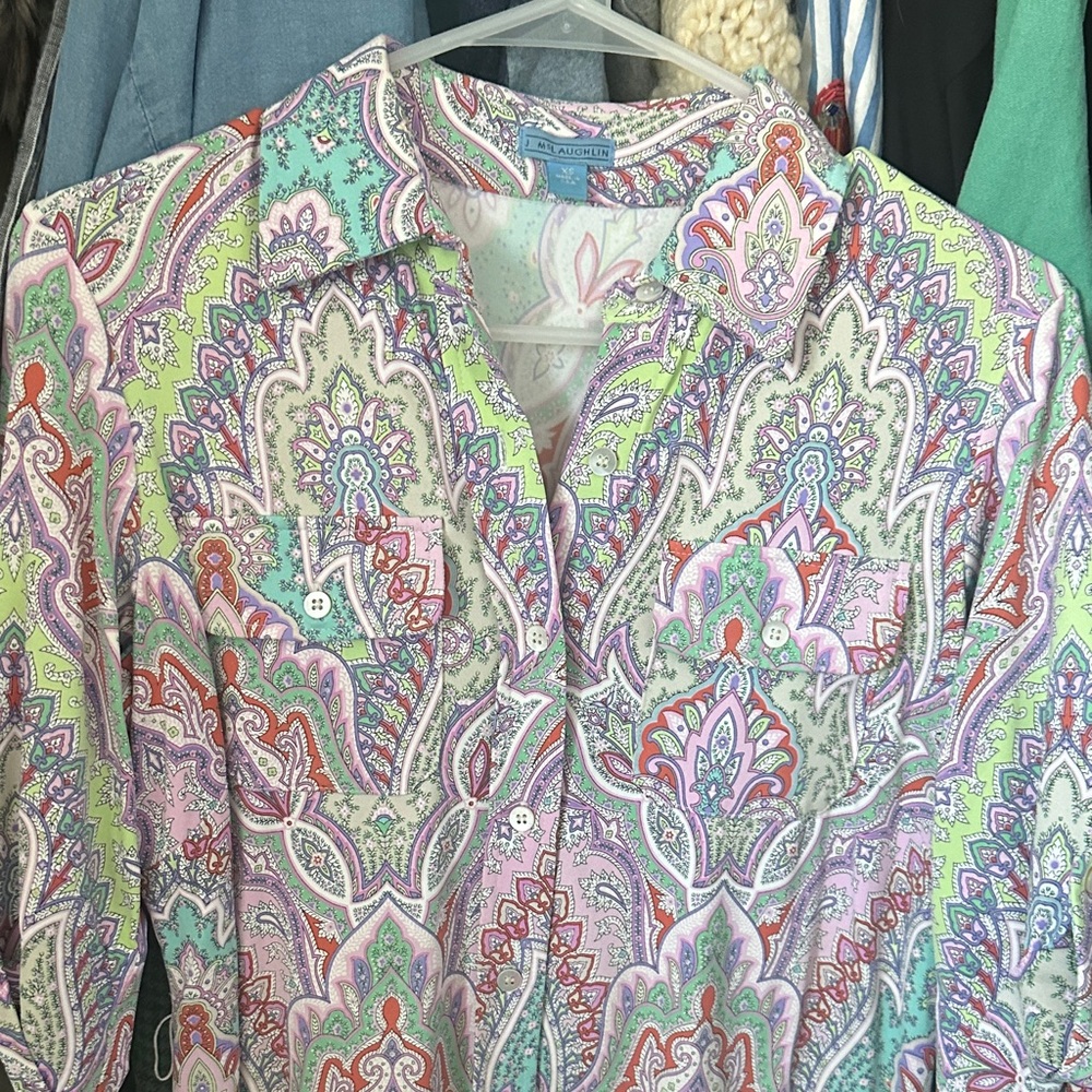J. McLaughlin Multicolor Paisley Dress xs shirt dress island wear club dress